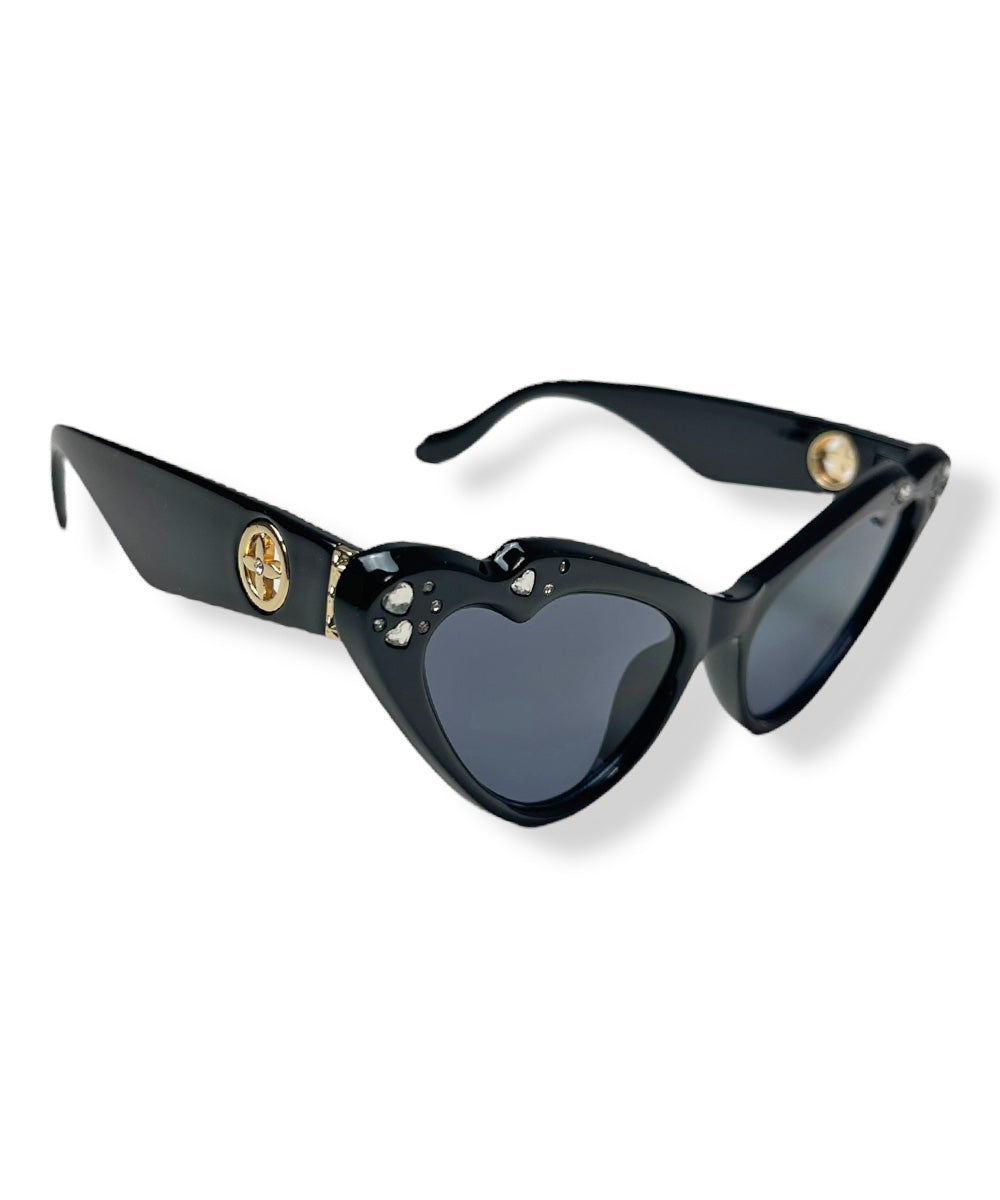 Black Rhinestoned Love Struck Cat Eye Sunglasses
