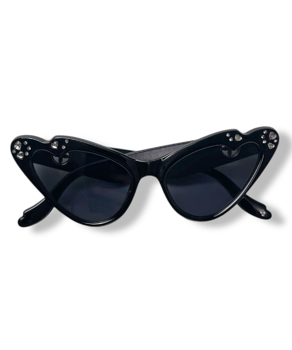 Black Rhinestoned Love Struck Cat Eye Sunglasses
