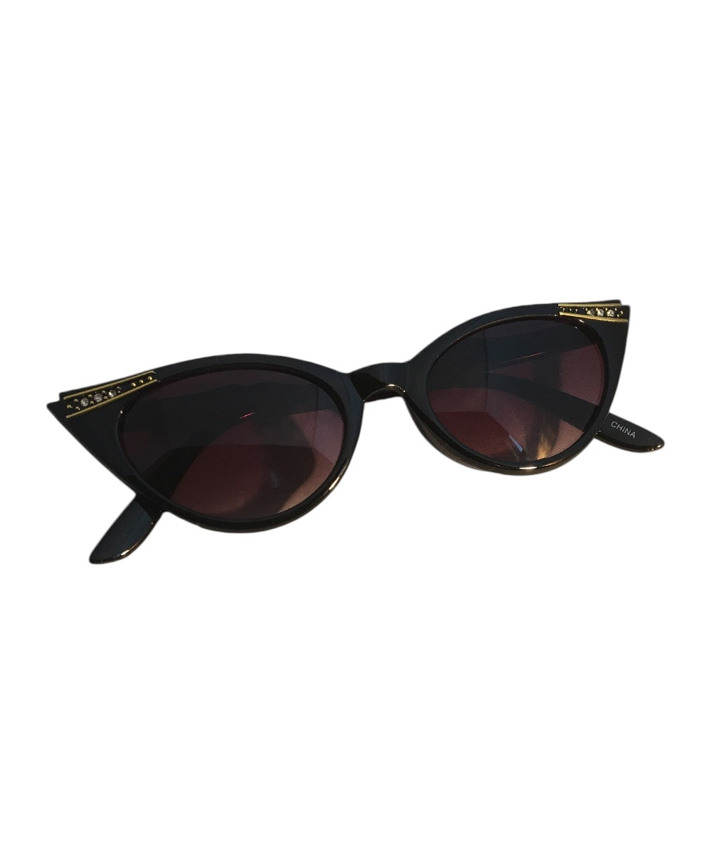 Black Gold & Rhinestone Classic Vintage Cat Eye Sunglasses