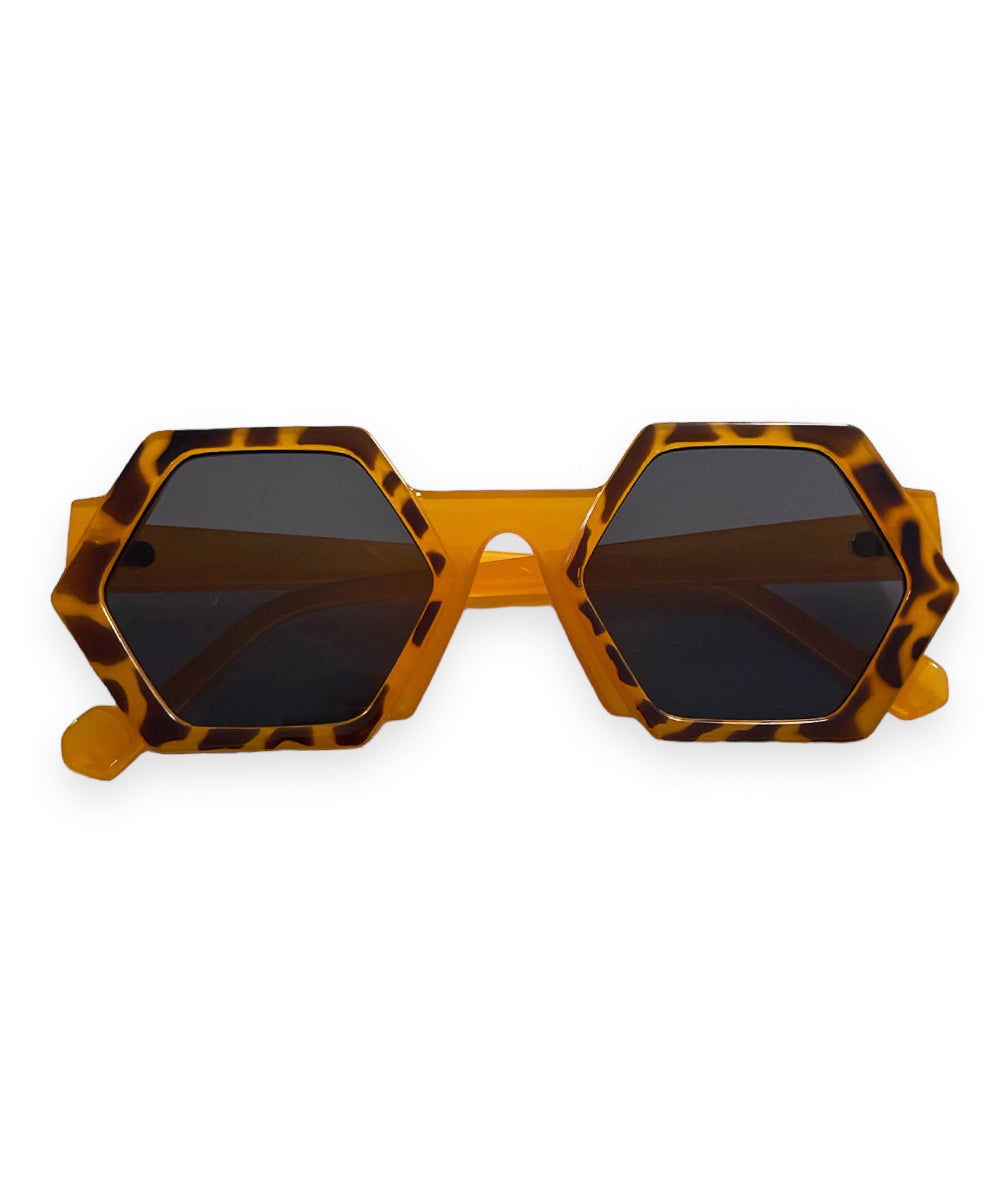Caramel Tortoise 1960s Style Mod Hexagon Sunglasses