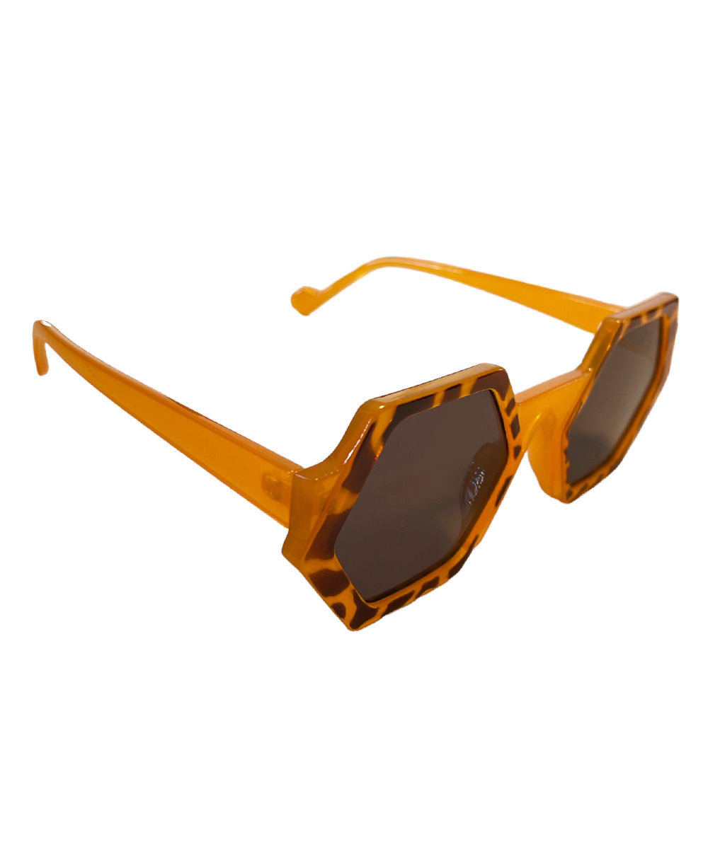 Caramel Tortoise 1960s Style Mod Hexagon Sunglasses