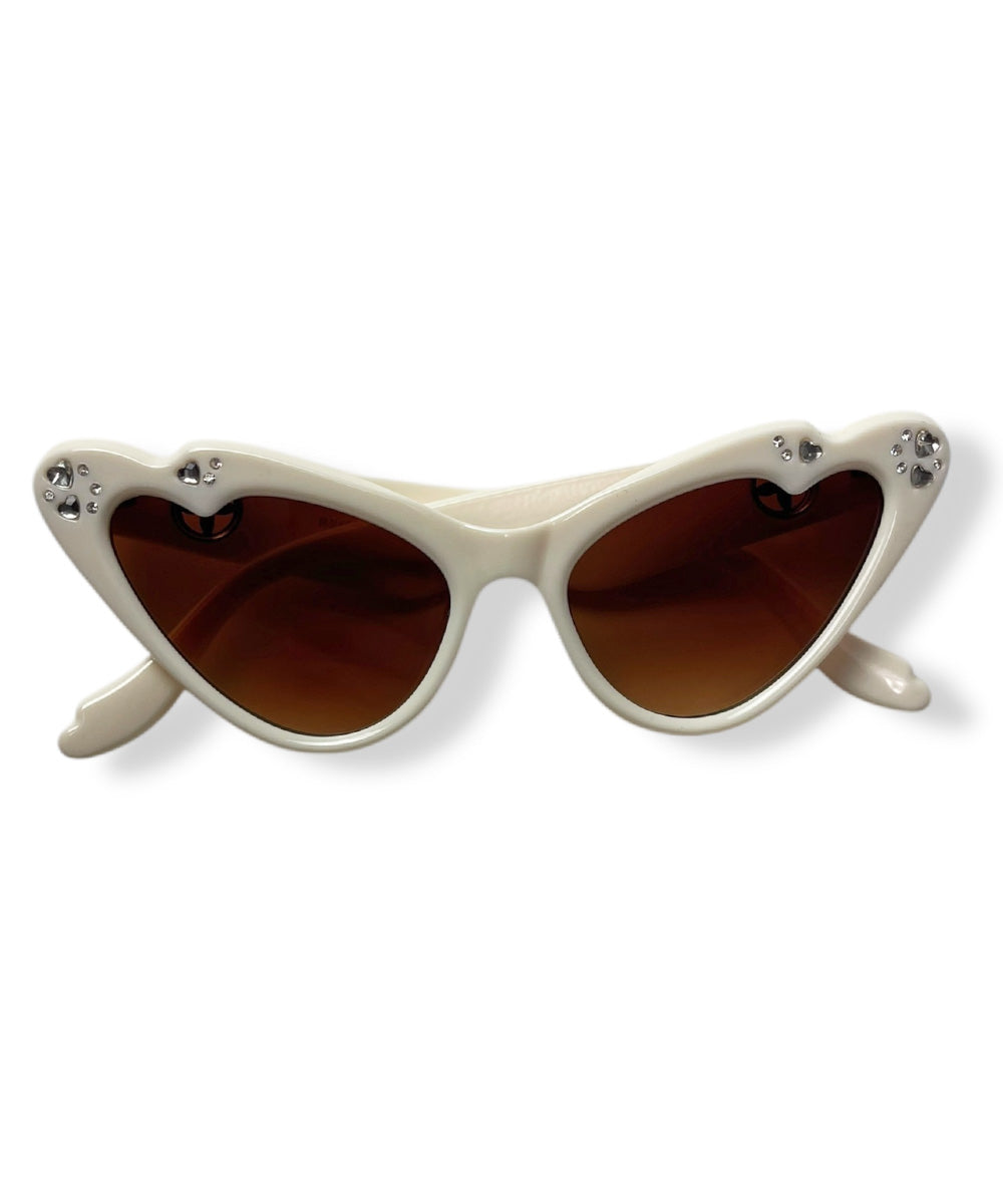 Cream Rhinestoned Love Struck Cat Eye Sunglasses