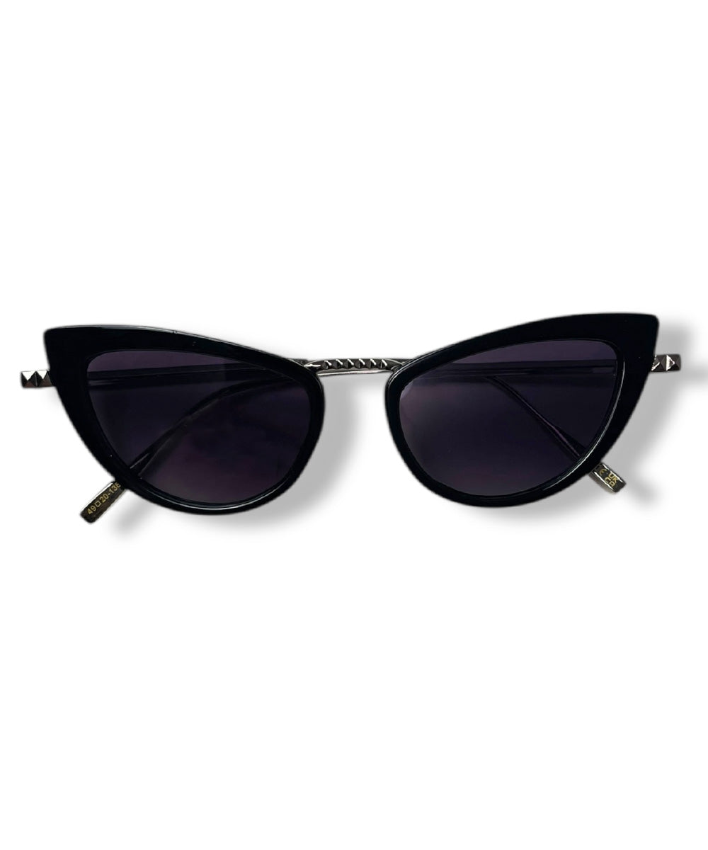 Black & Metallic Classic 1950s Cat Eye Sunglasses