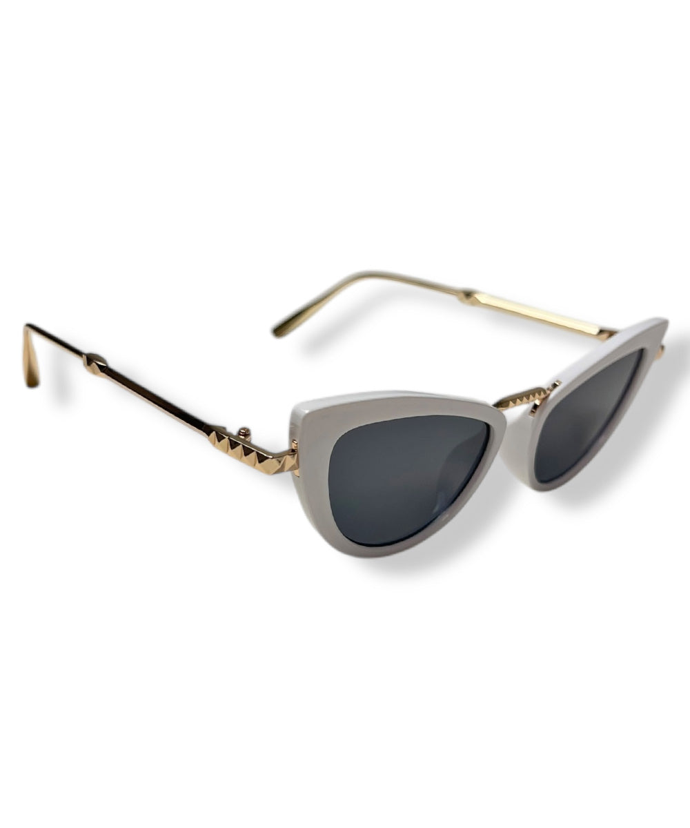 White & Metallic Classic 1950s Cat Eye Sunglasses