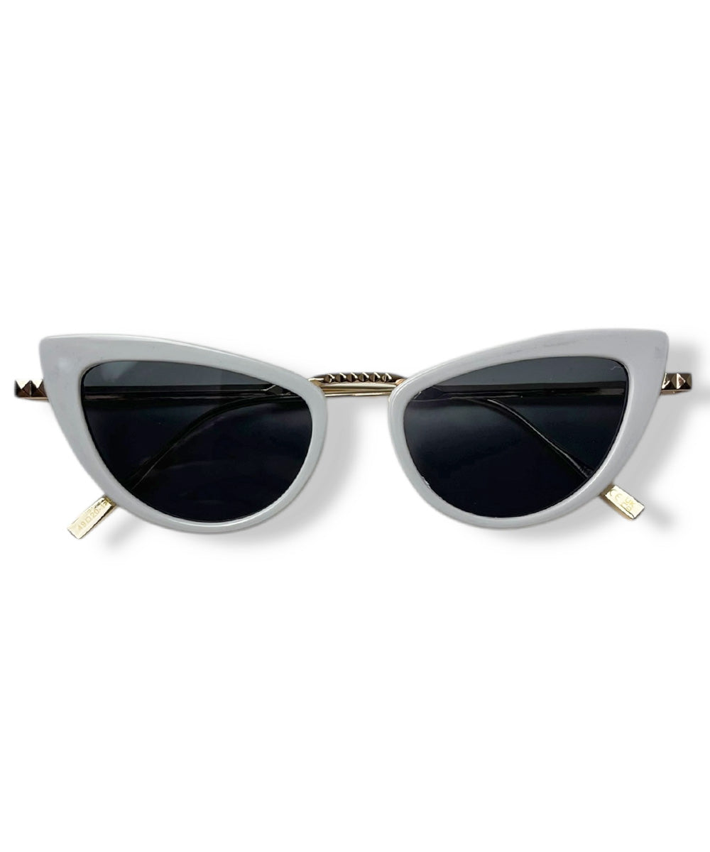White & Metallic Classic 1950s Cat Eye Sunglasses