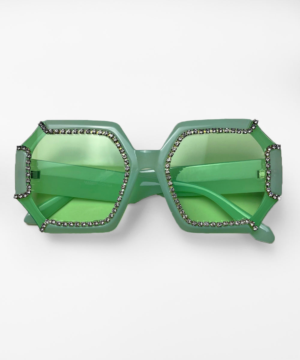 Mint Green 1970s Retro Rhinestone Oversized Sunglasses