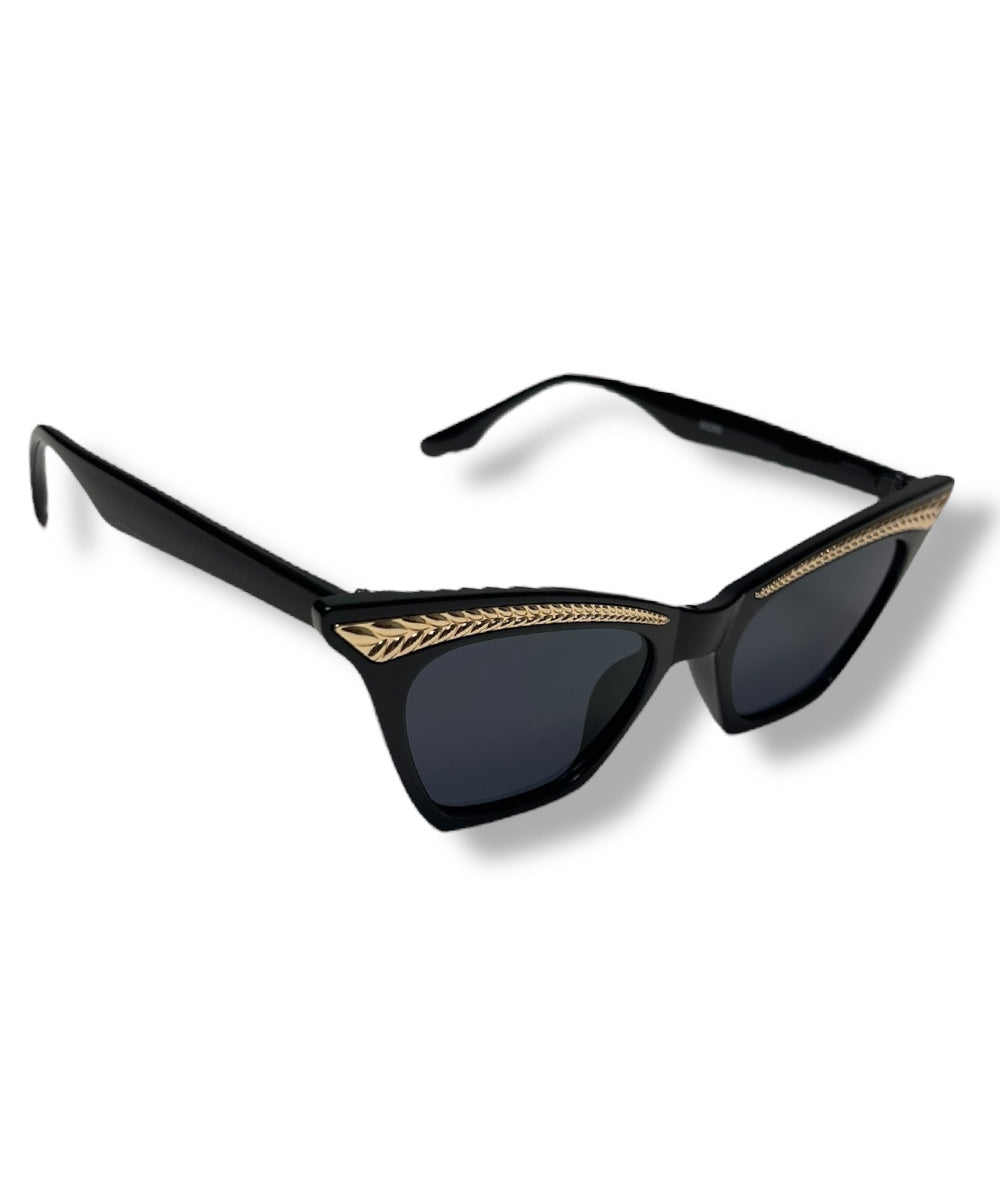 Black & Gold Trimmed Cat Eye Sunglasses