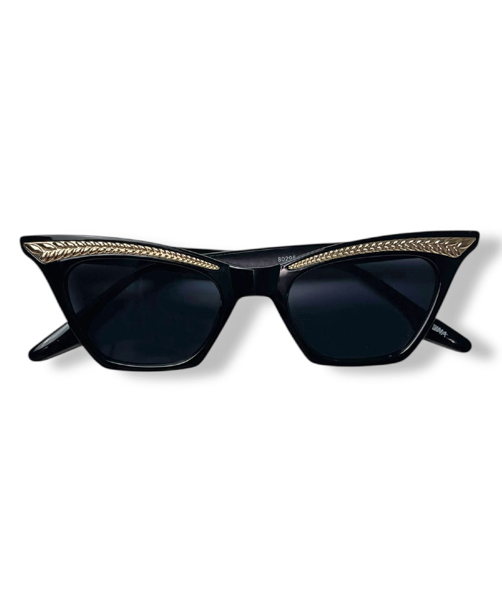 Black & Gold Trimmed Cat Eye Sunglasses