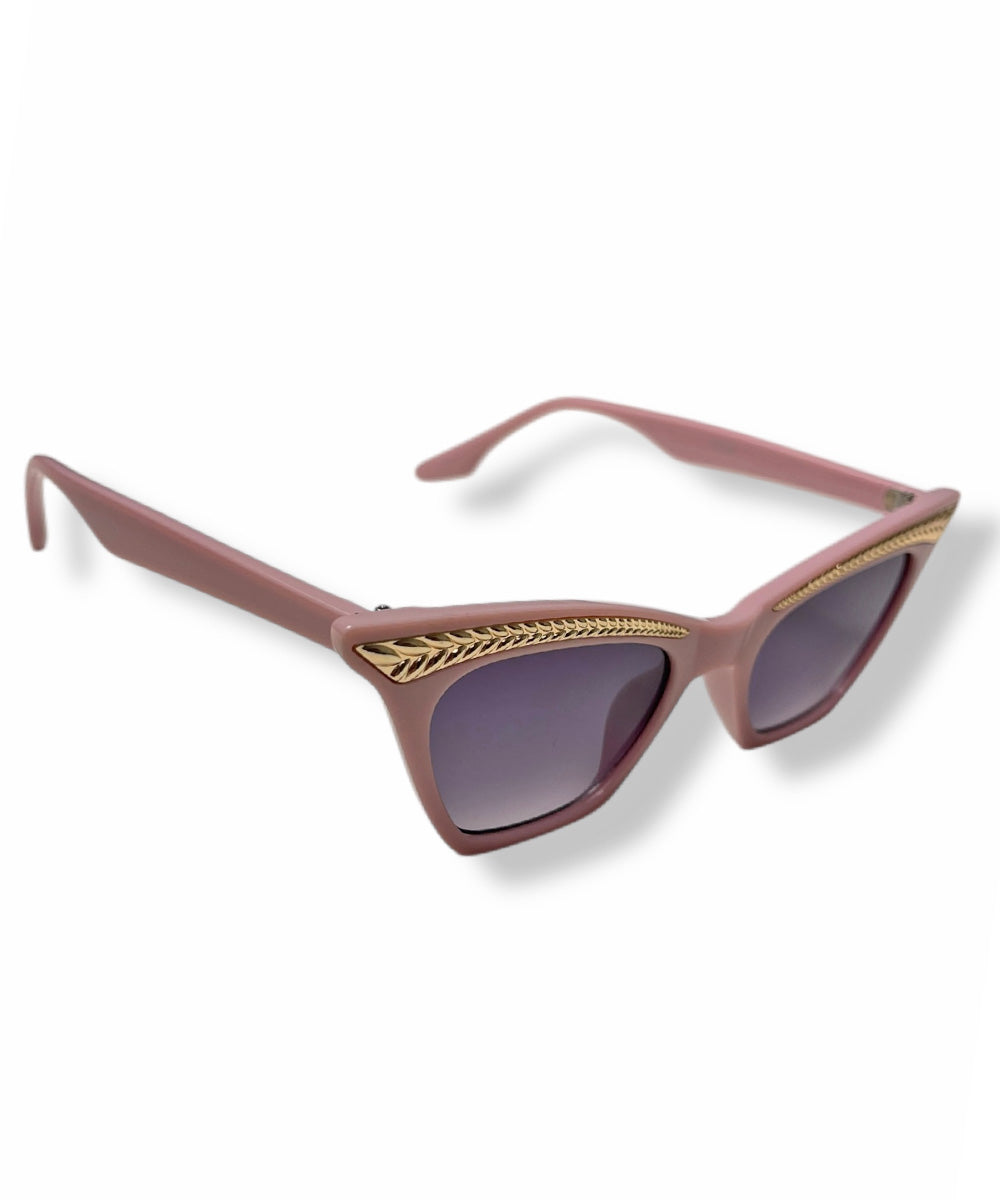 Mauve & Gold Trimmed Cat Eye Sunglasses
