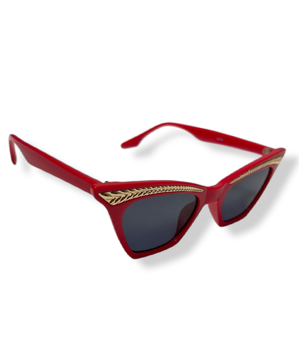 Red & Gold Trimmed Cat Eye Sunglasses