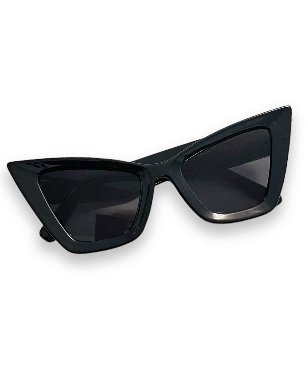 Black Edgy Inset Sharp Cat Eye Sunglasses