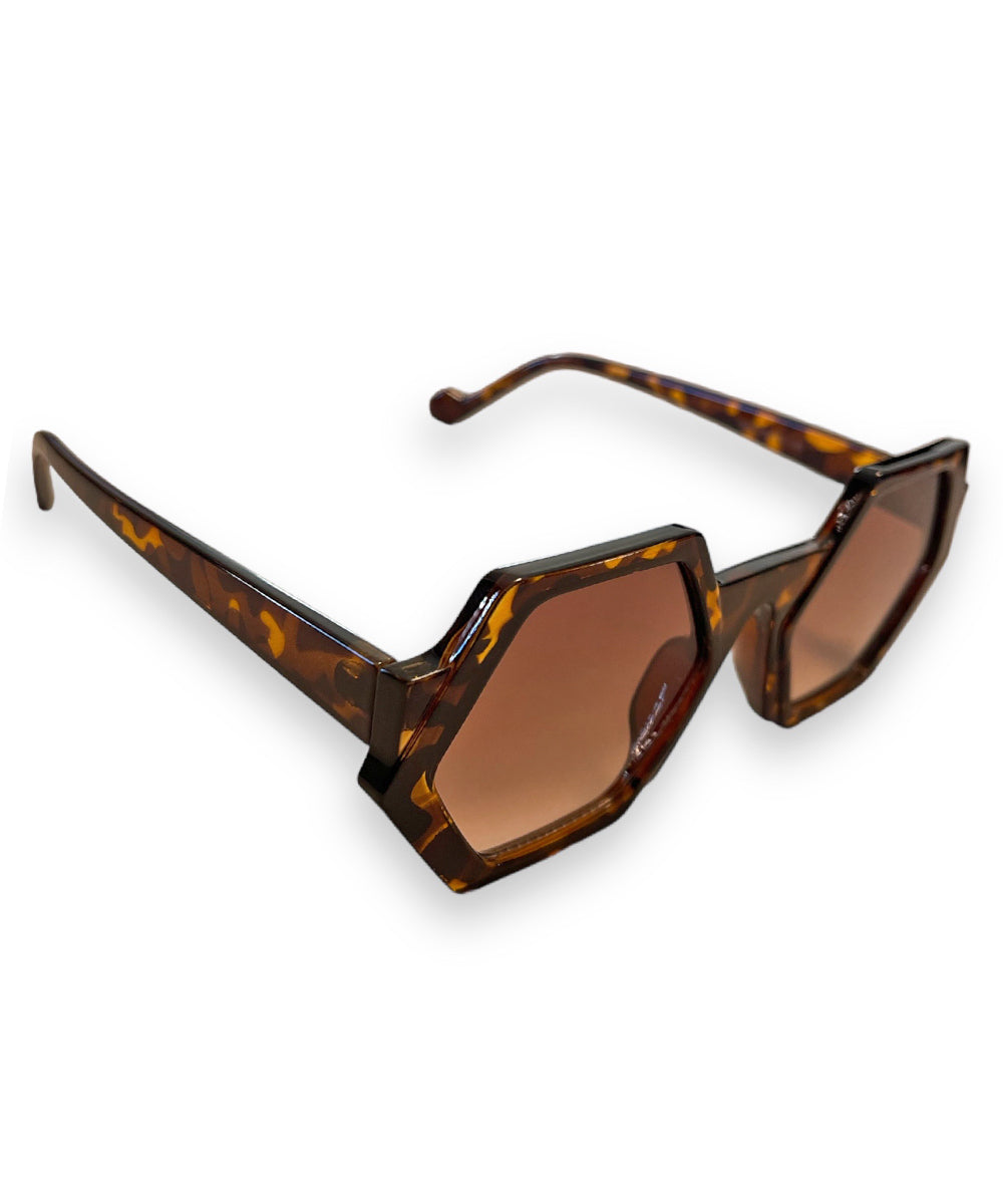 Tortoise Brown 1960s Style Mod Hexagon Sunglasses