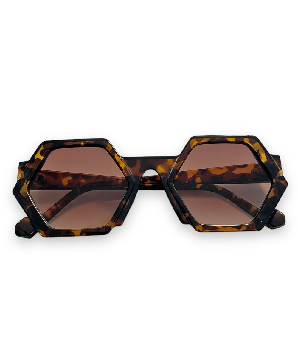 Tortoise Brown 1960s Style Mod Hexagon Sunglasses