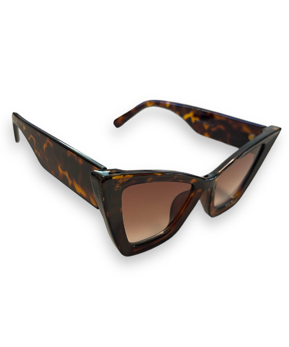 Tortoise Brown Edgy Inset Sharp Cat Eye Sunglasses