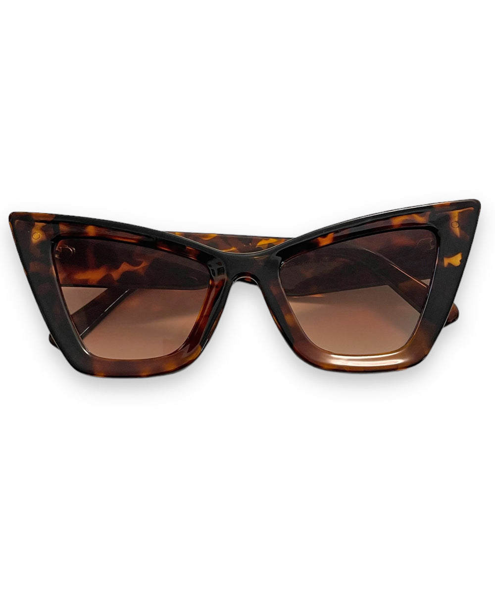 Tortoise Brown Edgy Inset Sharp Cat Eye Sunglasses