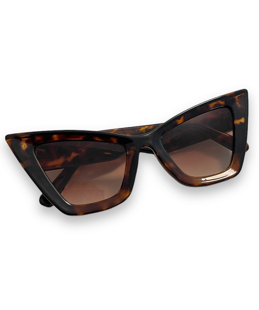 Tortoise Brown Edgy Inset Sharp Cat Eye Sunglasses