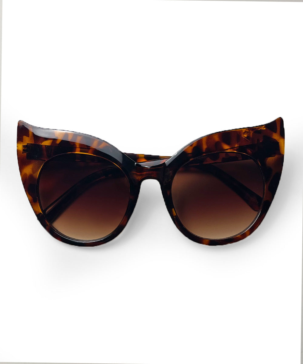 Tortoise Brown Oversized Wing Tip Cat Eye Sunglasses