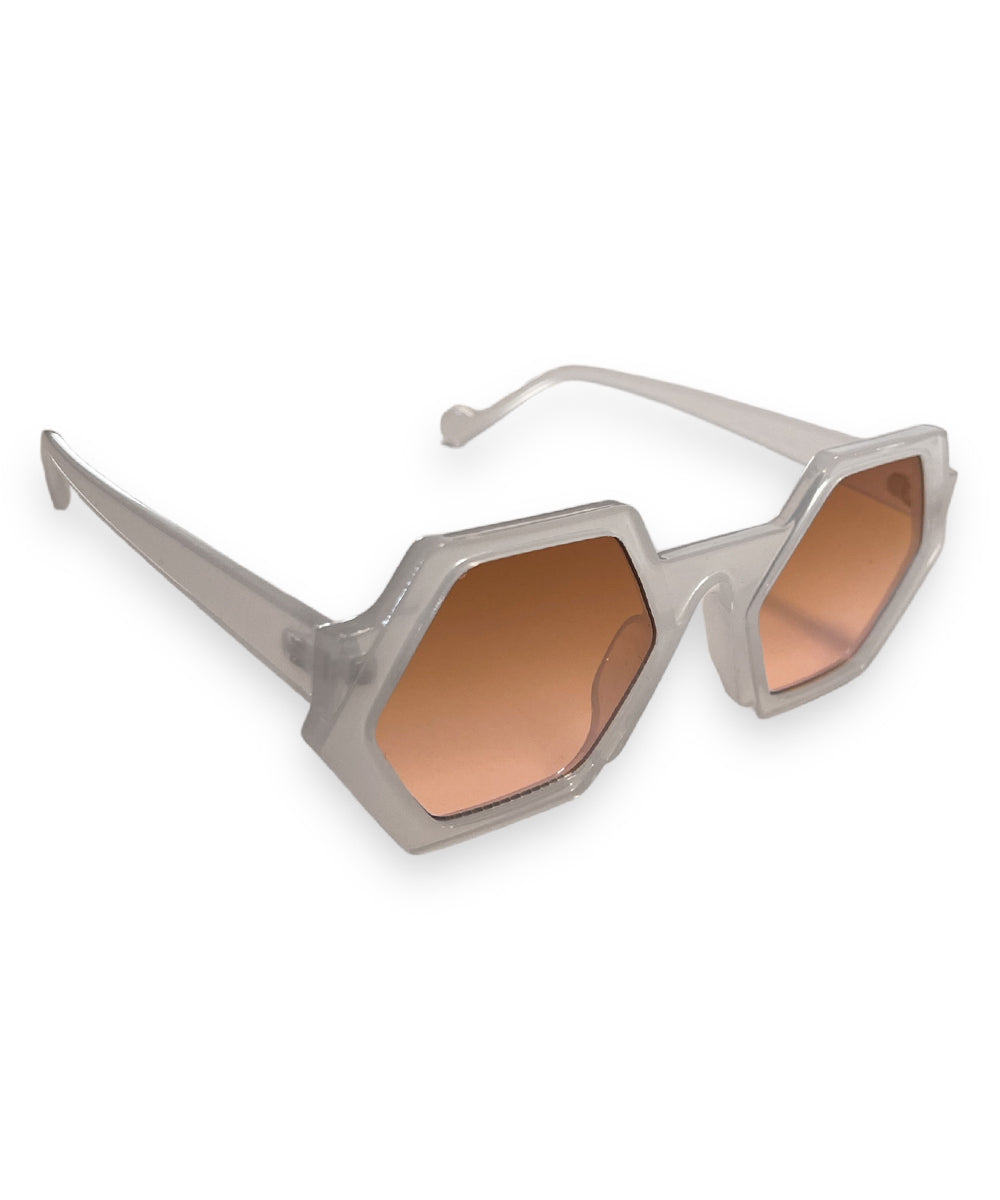 Soft White 1960s Style Mod Hexagon Sunglasses