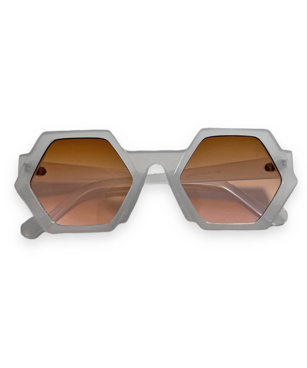Soft White 1960s Style Mod Hexagon Sunglasses