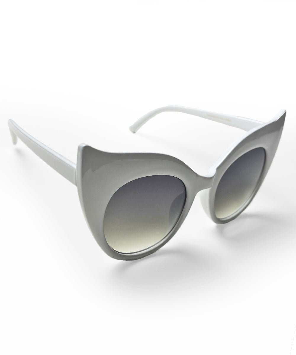 White Oversized Wing Tip Cat Eye Sunglasses