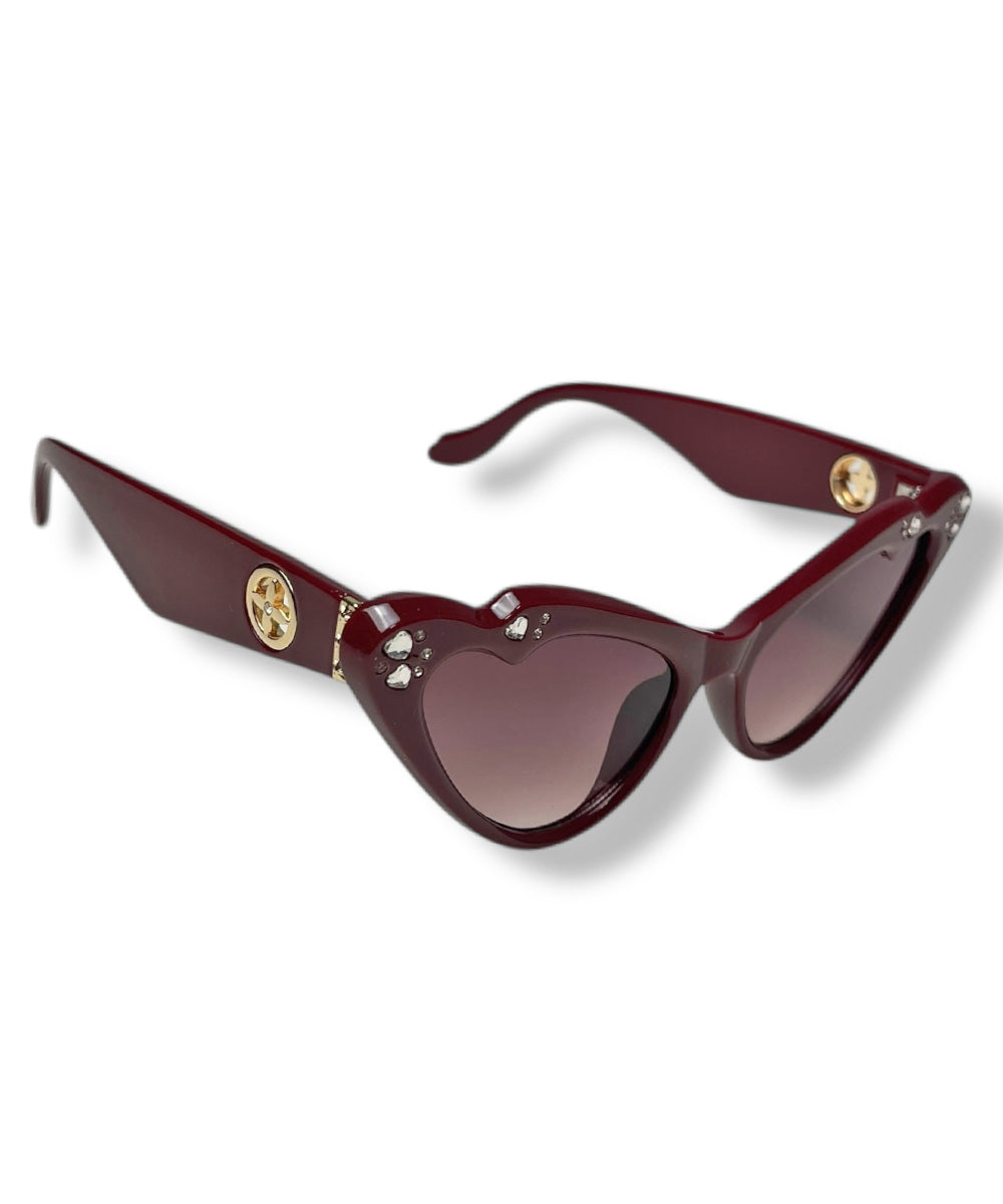 Wine Rhinestoned Love Struck Cat Eye Sunglasses