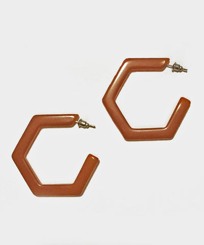 Auburn Resin Geometric Hexagon Hoop Earrings