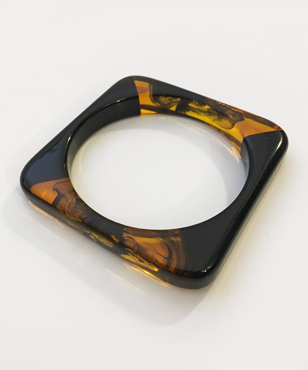 Two Toned Marbled Resin Black Square Bangle