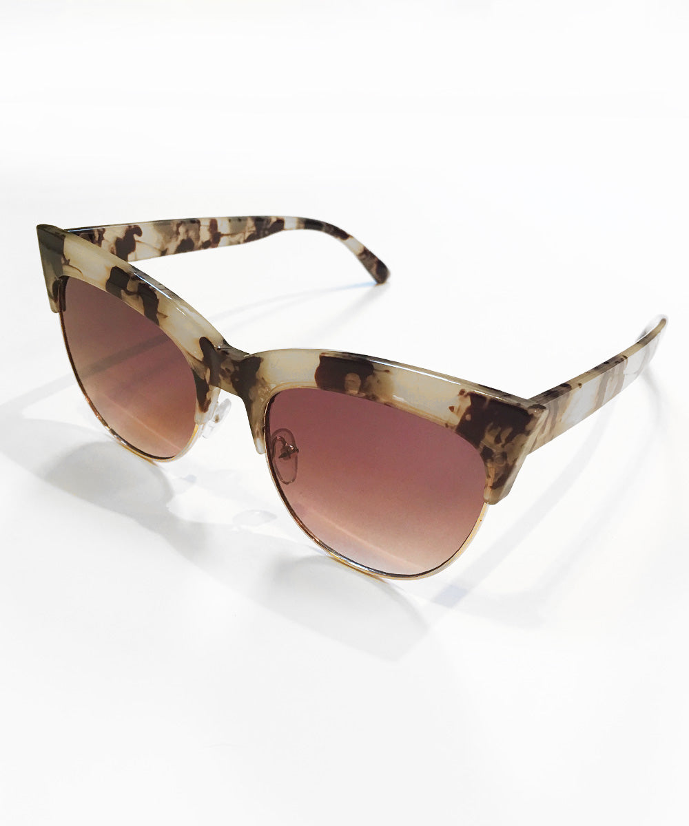 Black & White Marbled Horn Rimmed Retro Sunglasses