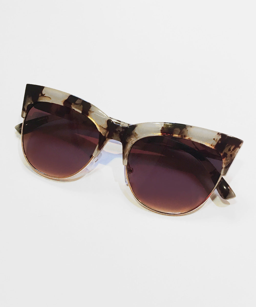 Black & White Marbled Horn Rimmed Retro Sunglasses