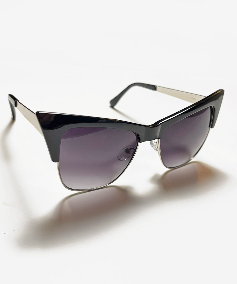 Glossy Black Edgy Pointed Cat Eye Sunglasses