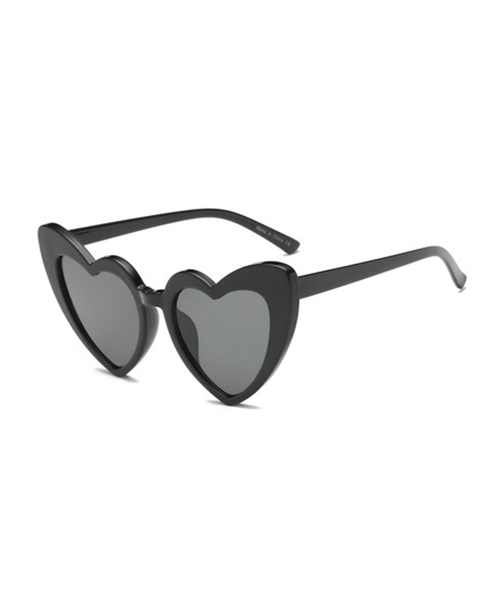 Solid Black Heart Shaped Retro Sunglasses