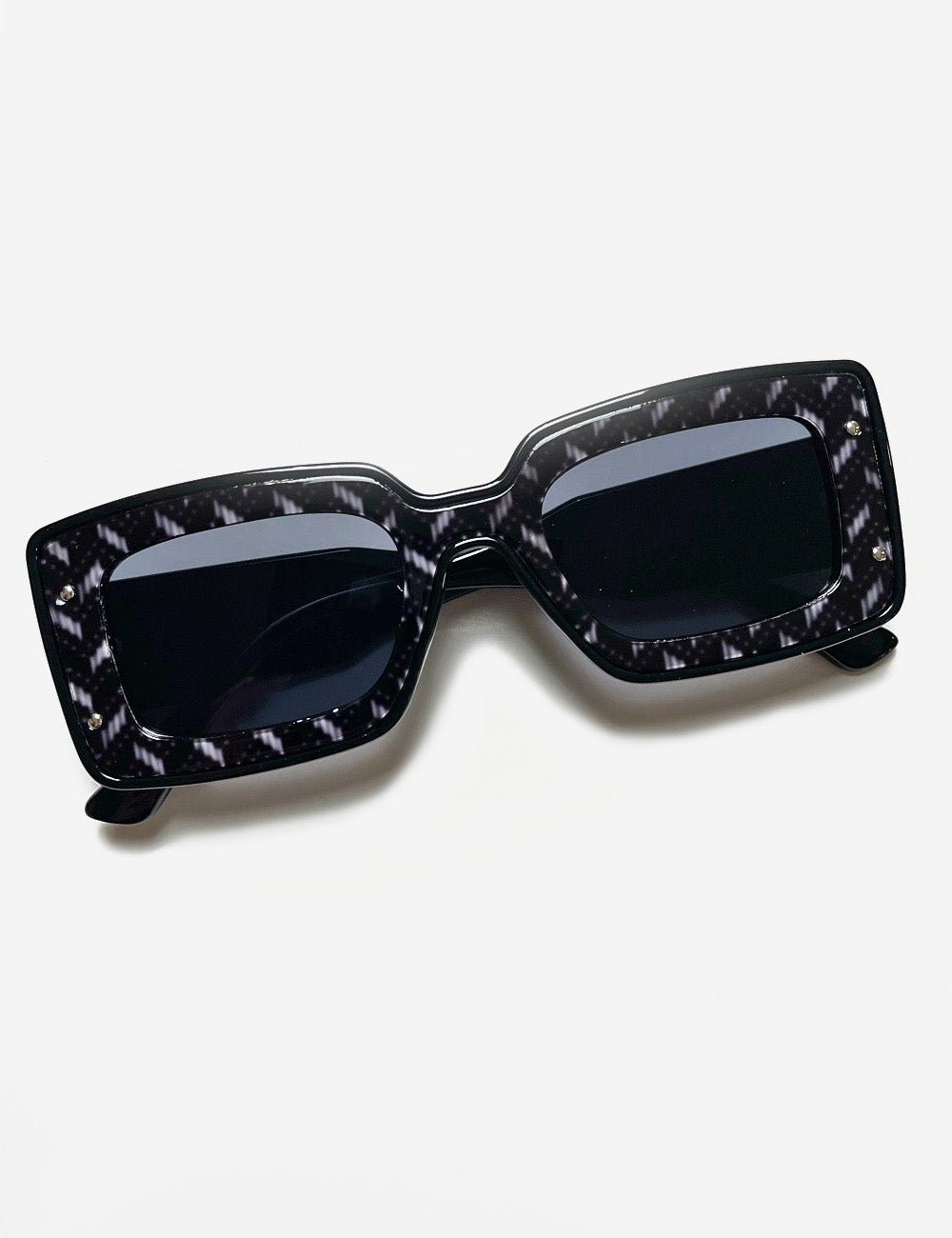 Black Tweed 1970s Funky Squared Frame Sunglasses