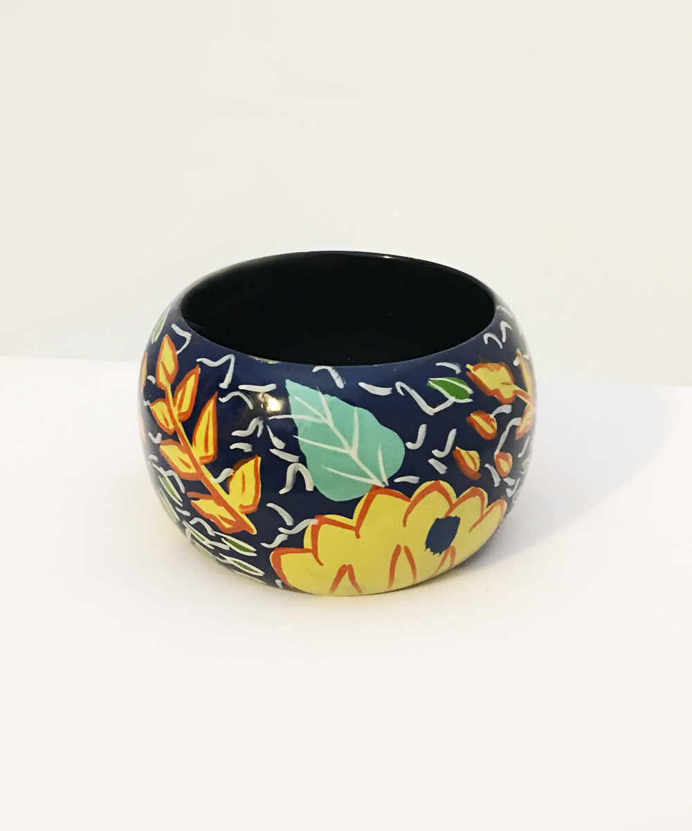 1940s Inspired Abstract Navy Blue Hawaiian Hand Painted Wooden Bangle