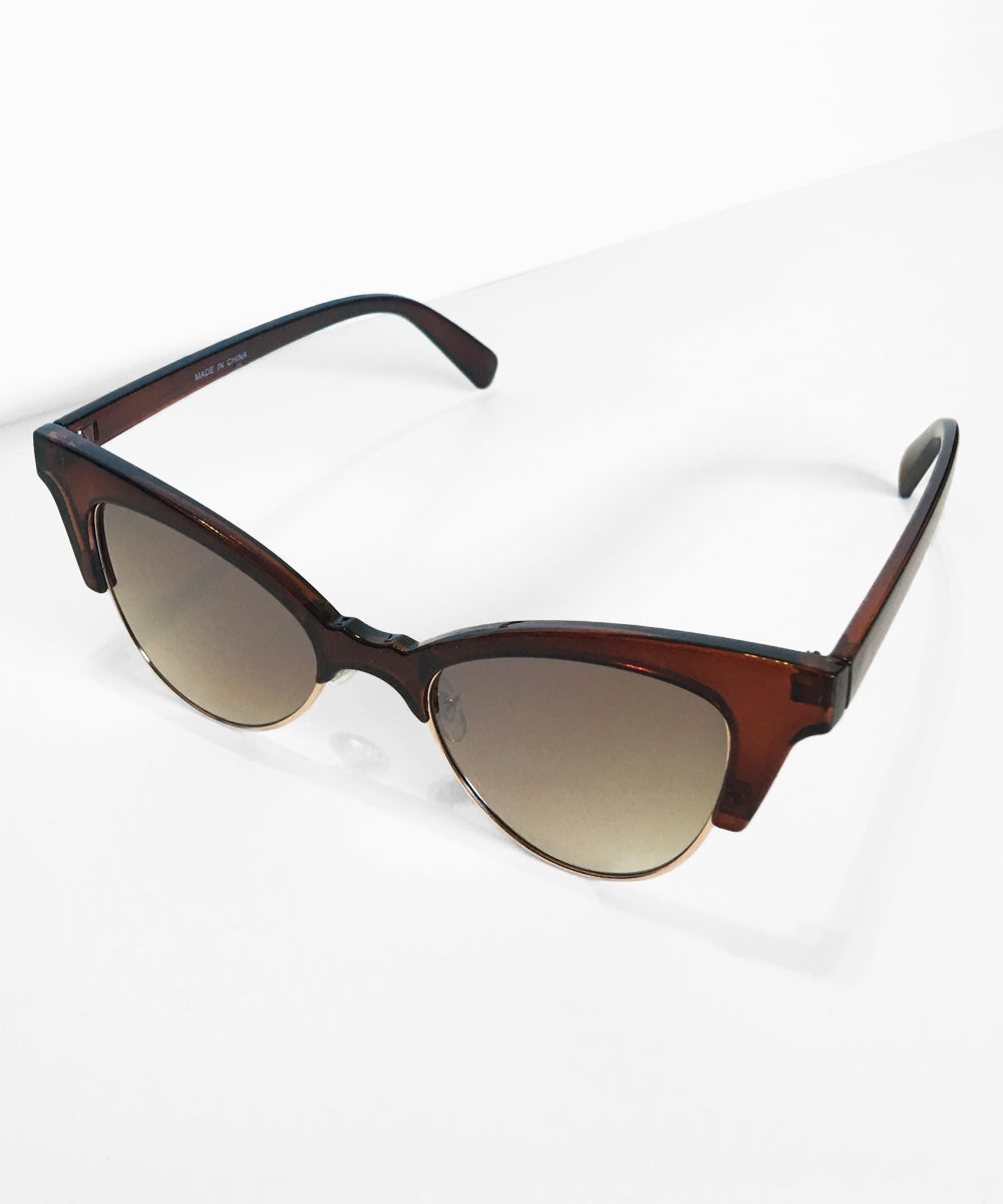 1950s Inspired Brown Betty Cat Eye Horn Rimmed Retro Sunglasses