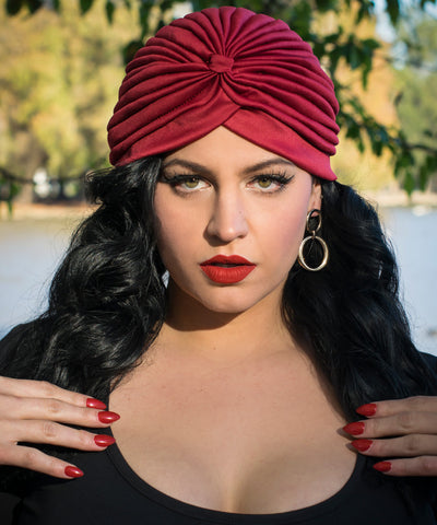 1940s Style Burgundy Fitted Stretchy Turban