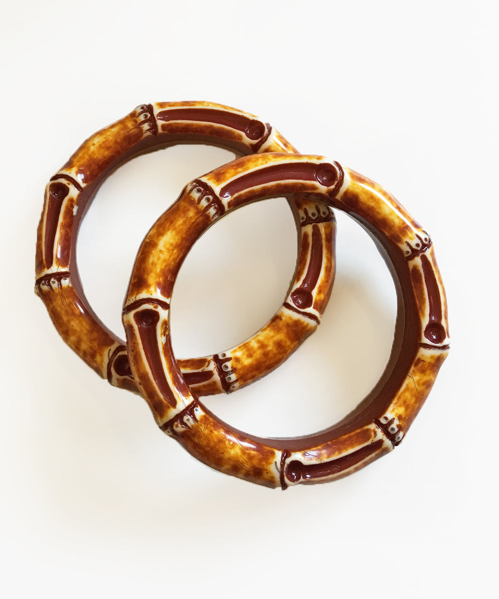 Chunky Plastic Carved Bamboo Bangle Bracelets