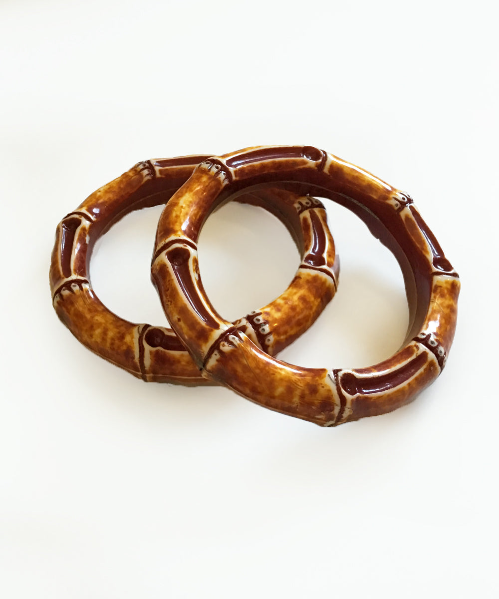 Chunky Plastic Carved Bamboo Bangle Bracelets