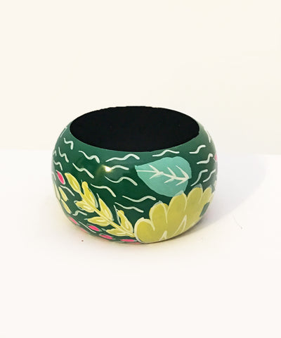1940s Inspired Abstract Green Hawaiian Hand Painted Wooden Bangle