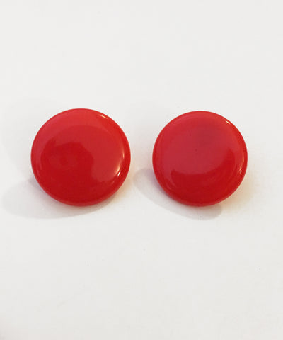 Large Red Round Resin Clip On Vintage Inspired Earrings