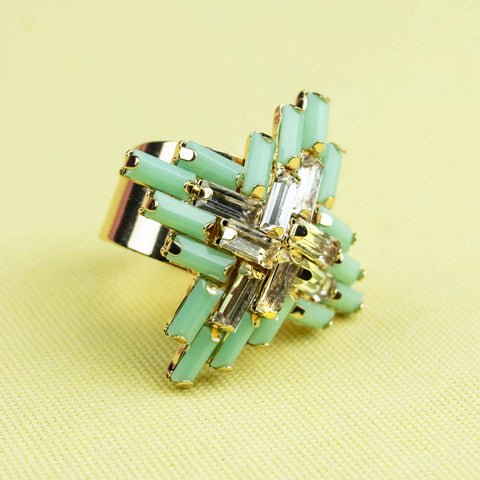 Mint Art Deco Beaded Adjustable Gold Ring