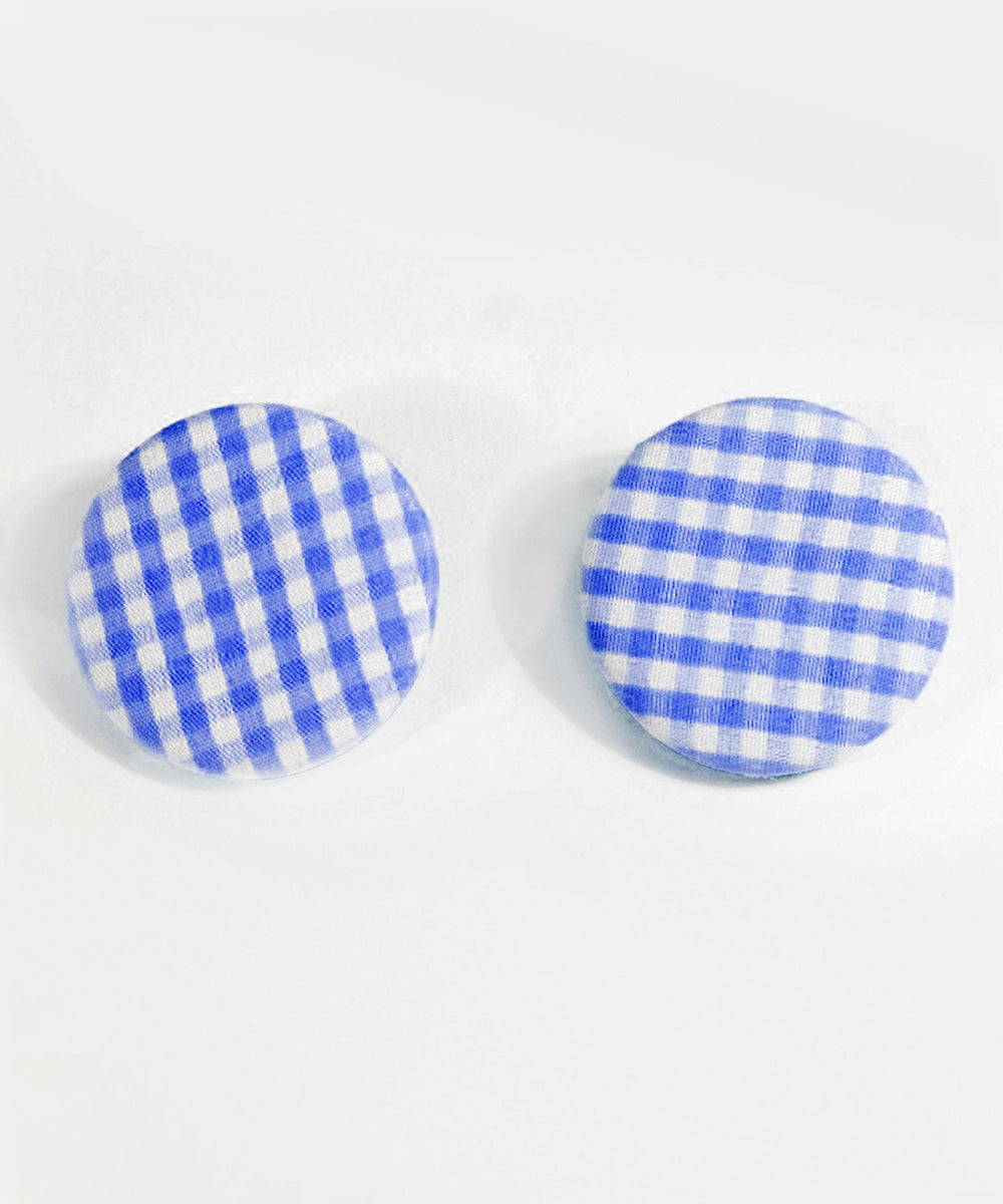 Navy Blue & White Gingham Round Picnic Earrings