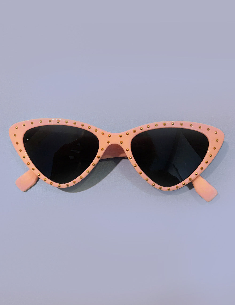 Peach Pink & Gold Studded Retro Classic Cat Eye Sunglasses