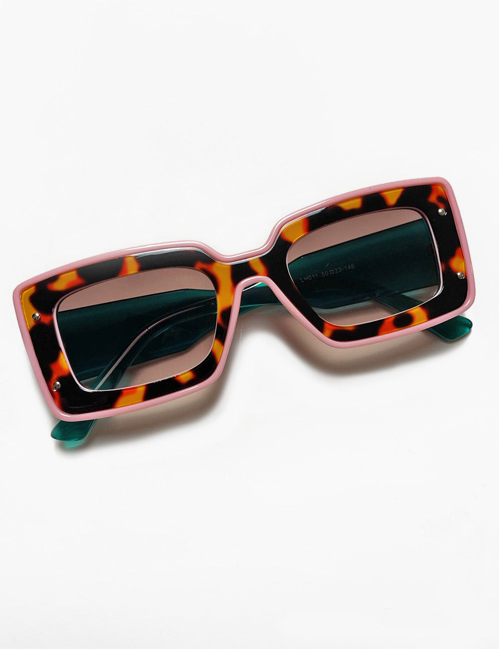 Pink Green & Tortoise 1970s Funky Squared Frame Sunglasses