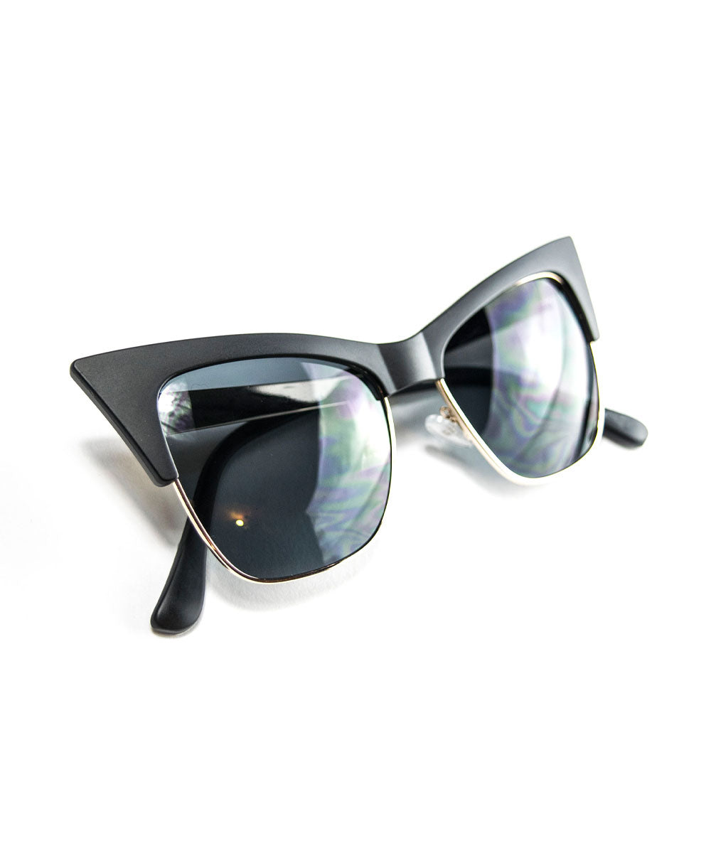 Edgy Pointed Matte Black Cat Eye Sunglasses
