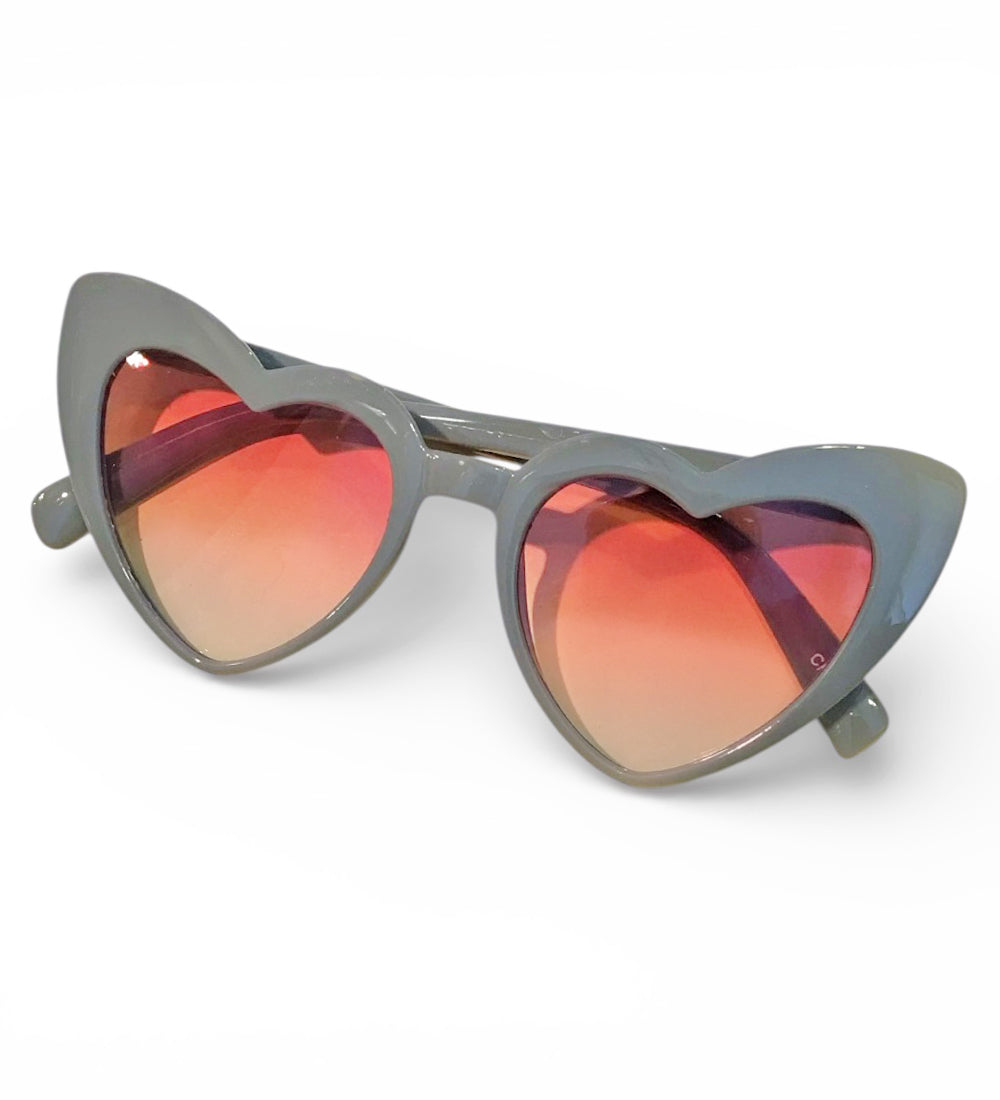 Classic Grey & Pink Heart Shaped Retro Sunglasses