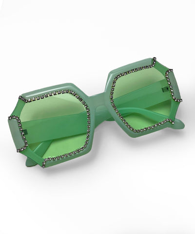 Mint Green 1970s Retro Rhinestone Oversized Sunglasses