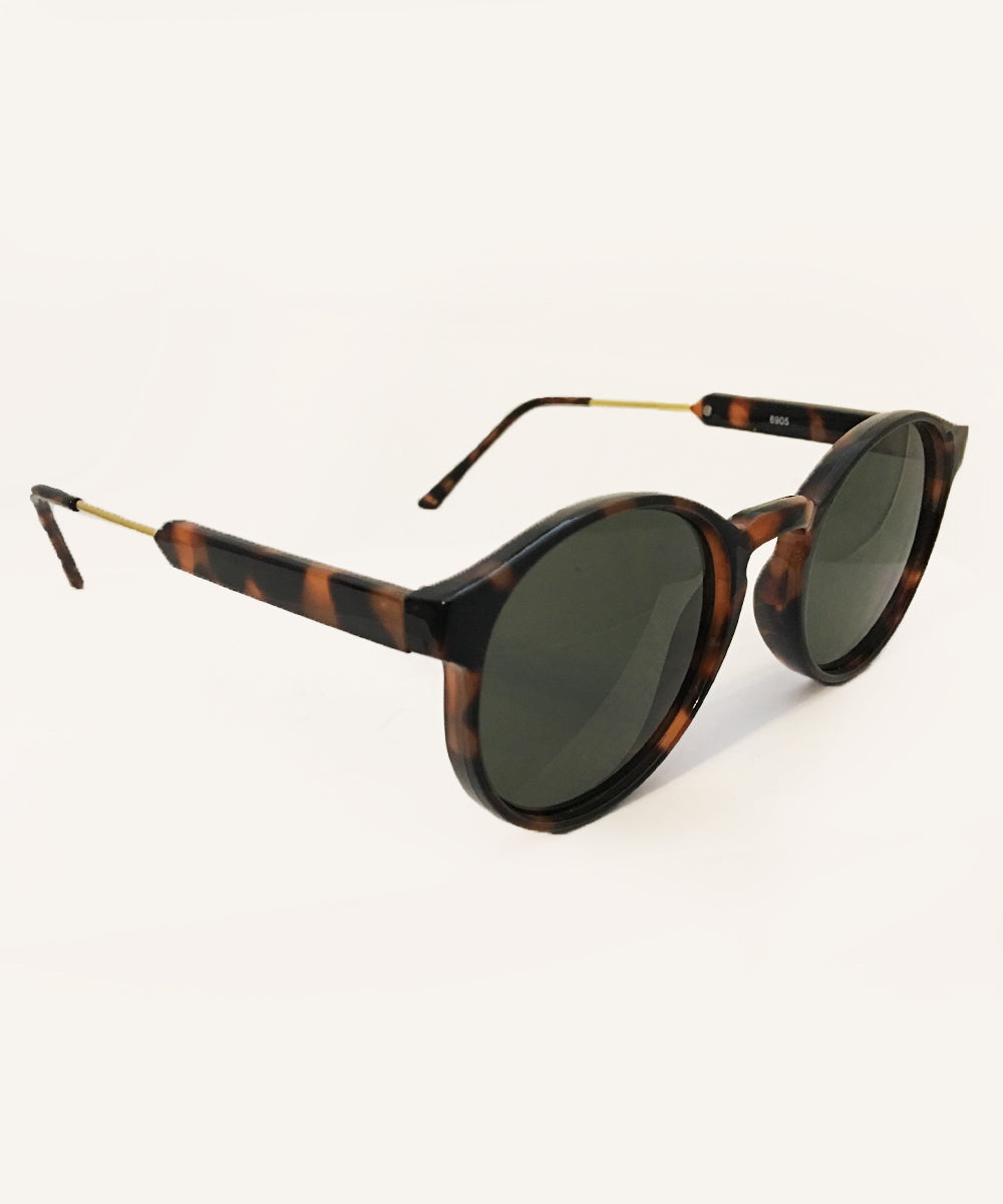 1940s Style Classic Tortoise Brown & Gold Rounded Retro Sunglasses