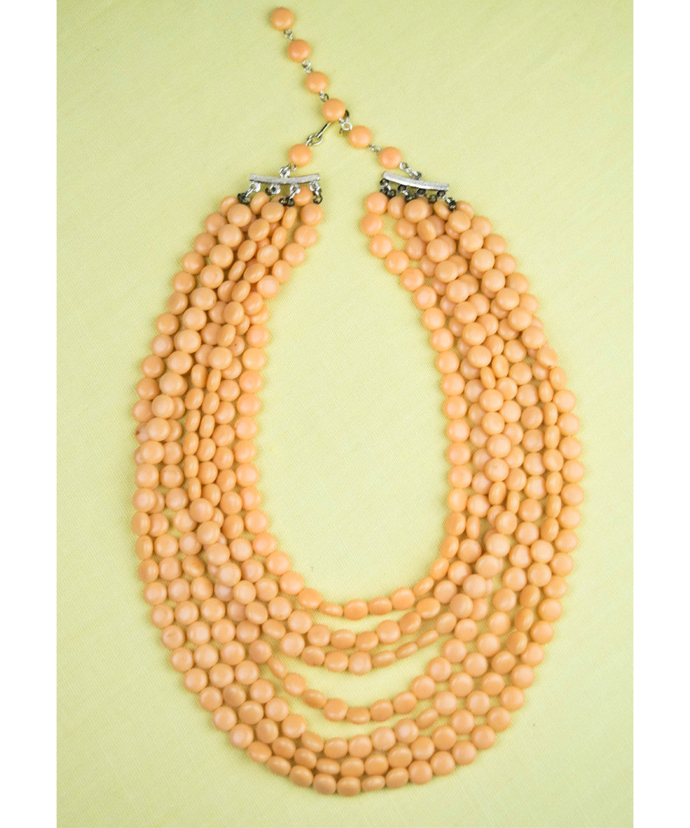 Authentic Vintage Beaded Layers Coral Peach Necklace
