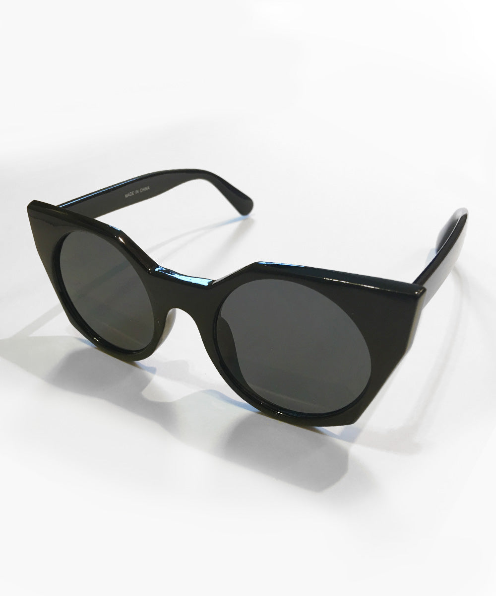 Solid Black 1960s Inspired Geometric Sunglasses
