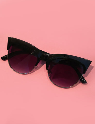 Black & Silver Classic Retro Horn Rimmed Sunglasses